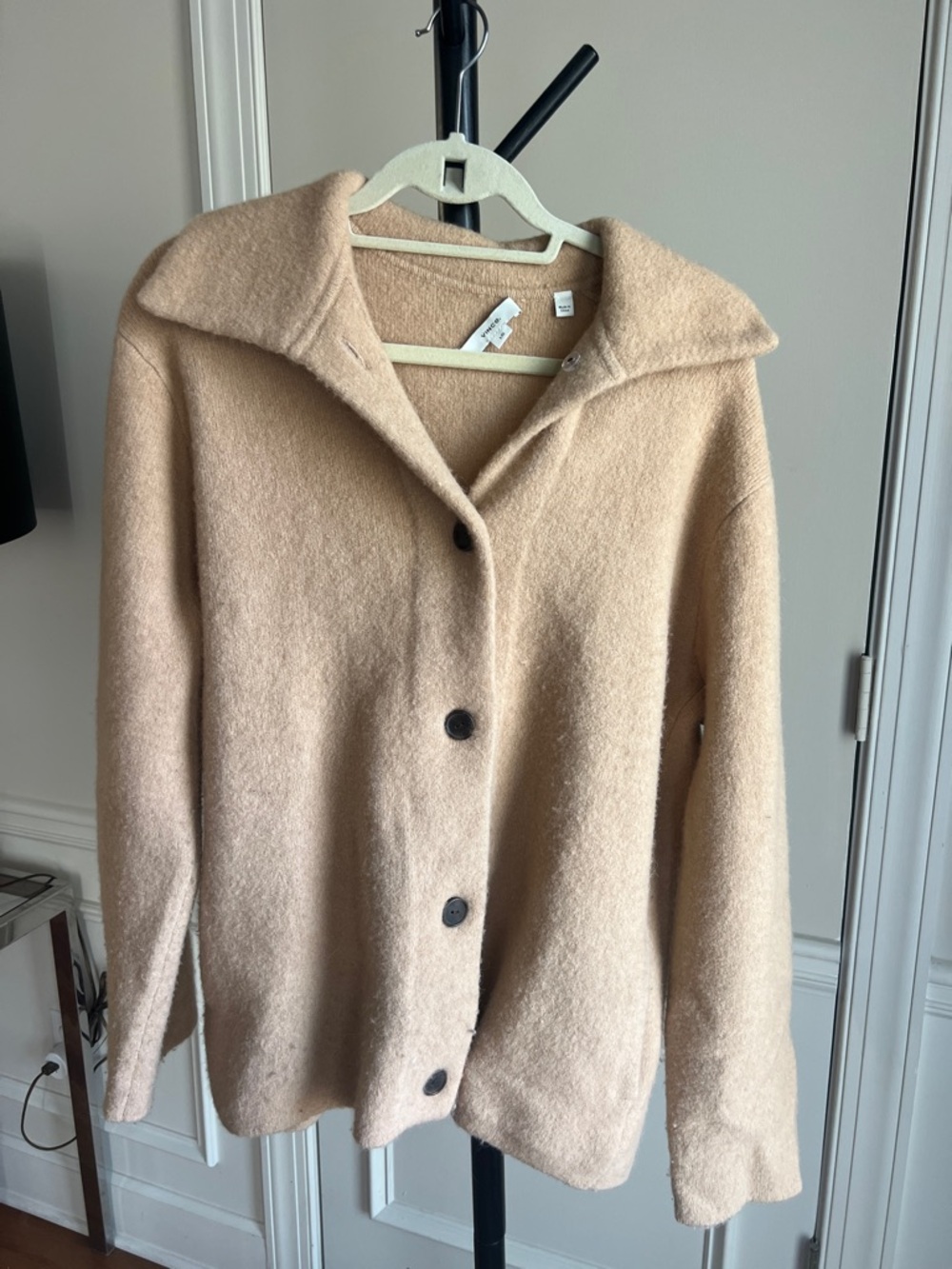 Vince Cozy Button-Up collared Cardigan in Beige